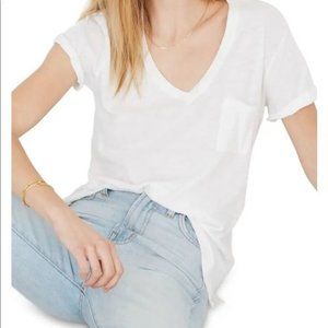 Loft White V Neck Short Sleeve Pocket Tee